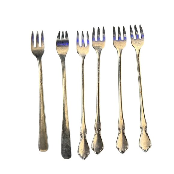 Vintage Silver-Plated Seafood cocktail Forks Set Of 6 flatware silverware appeti - Picture 4 of 5